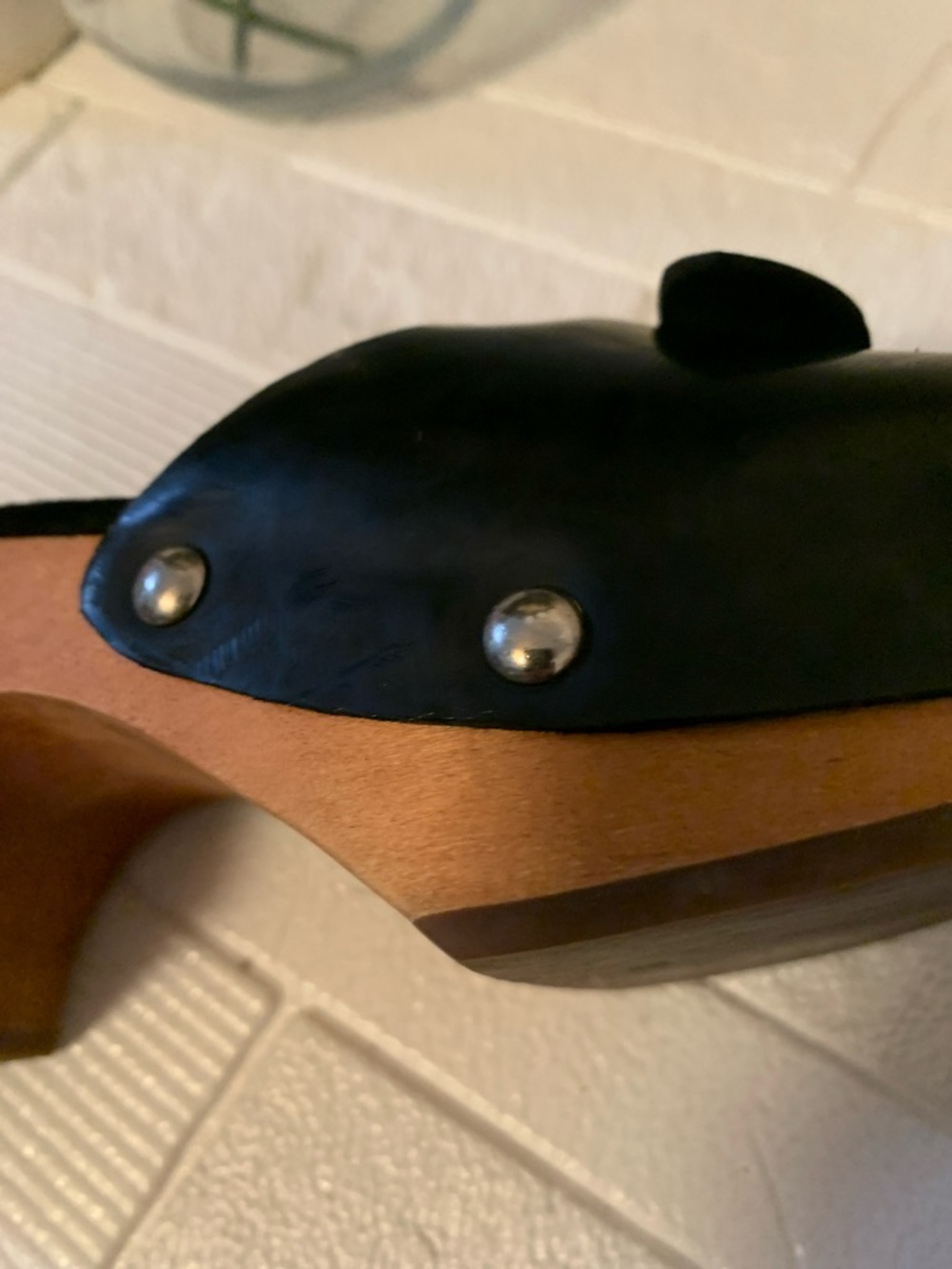 Jeffrey Campbell Black Leather Buckle Clog Mules with Tan Platform - Picture 7 of 10